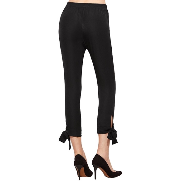 Bow Tie Cuff Slim Cropped Pants w Pockets Black - Picture 3 of 4